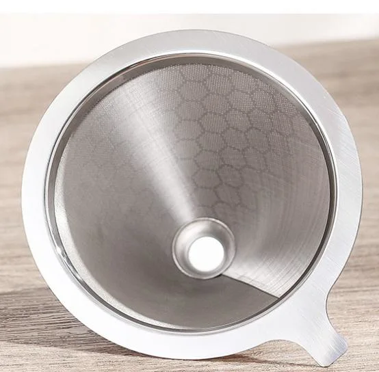 Manual Reusable Paperless Stainless Steel Double Mesh Cone Pour Over Coffee Maker