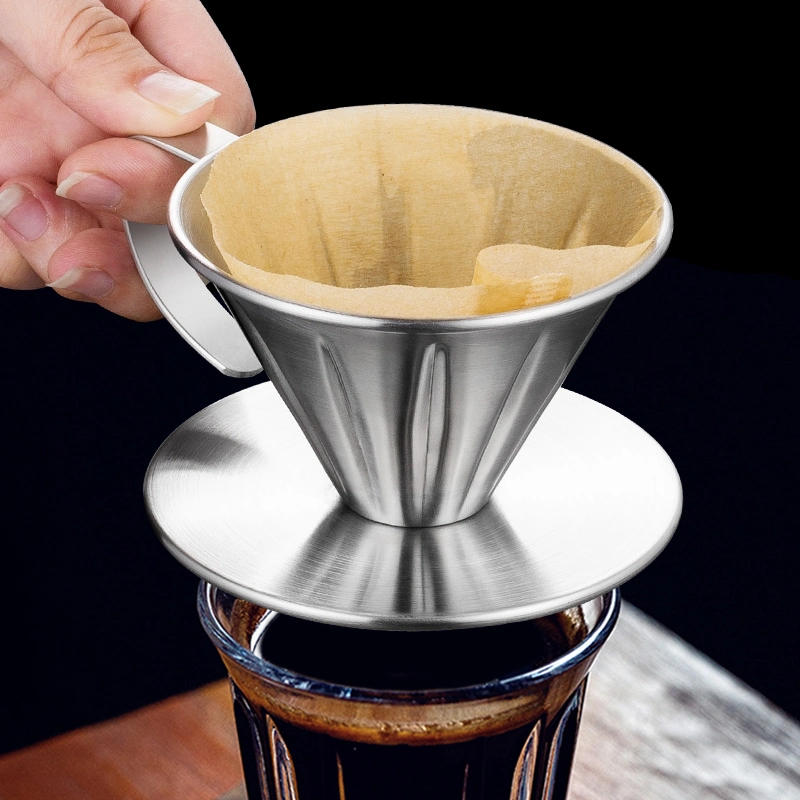 Pour Over Coffee Dripper Stainless Steel Slow Drip Coffee Filter Metal Cone Reusable Single Cup Coffee Maker